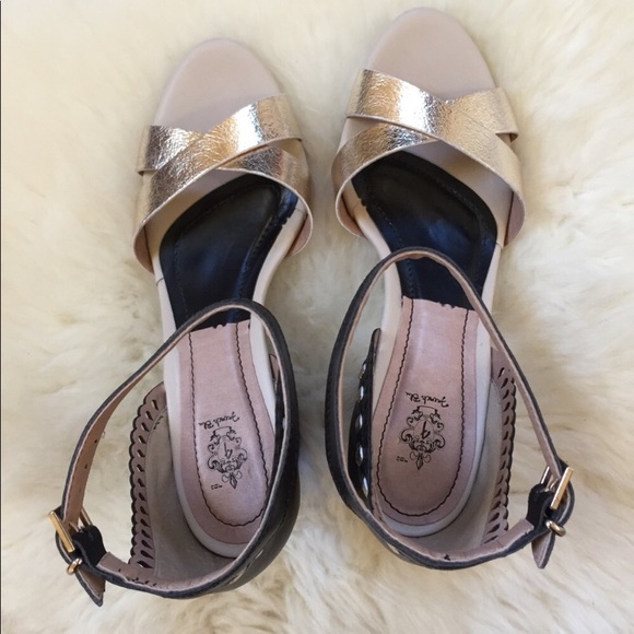 French Blu 2 Tone Leather Heeled Sandals - Picture 3 of 7